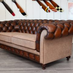 Canapé Chesterfield WINDSOR 3 places - 2 coussins - cuir et tissu